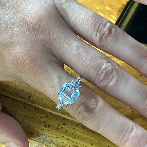 Sky Blue Topaz Sterling Silver Ring Size 10 - Picture 4 of 9